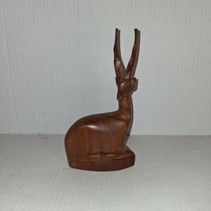 Vintage Hand Carved Teak Wood Sitting Gazelle Antelope Figure